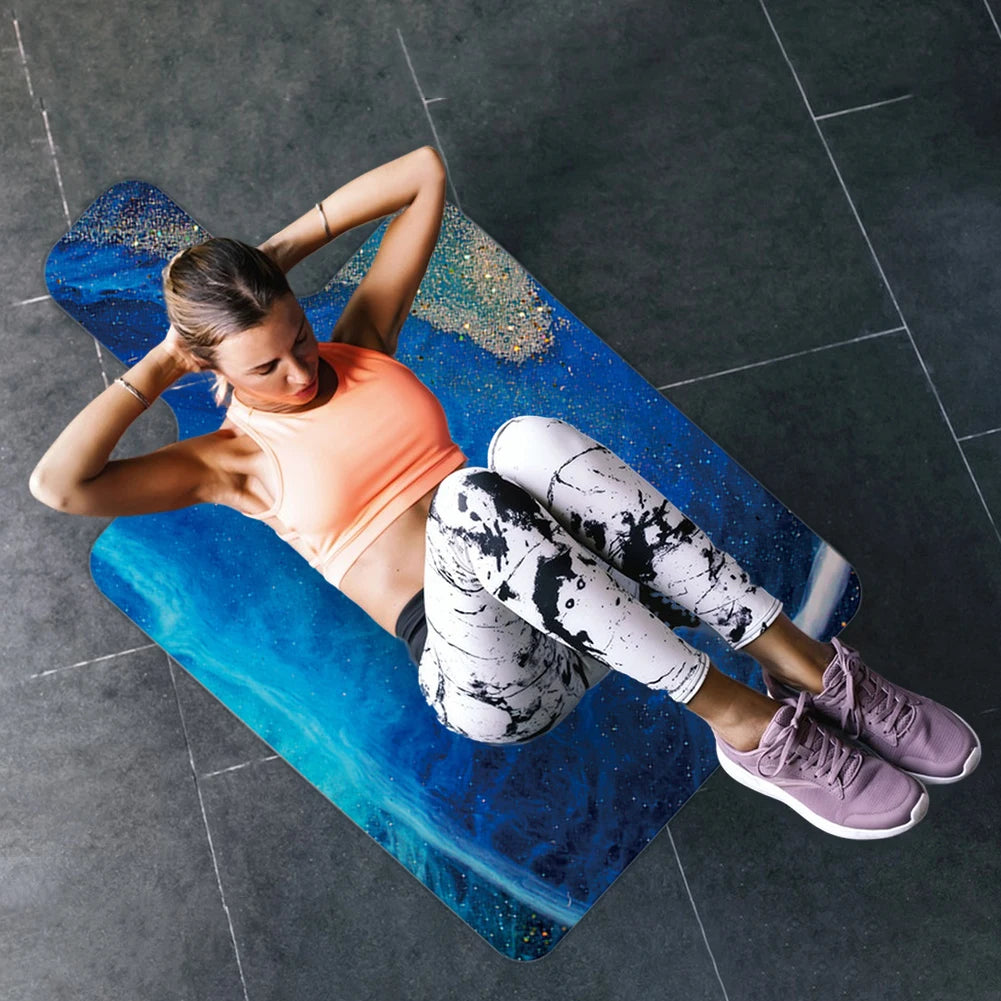 Non-slip suede Pilates mat texture close-up, anti-slip natural rubber base