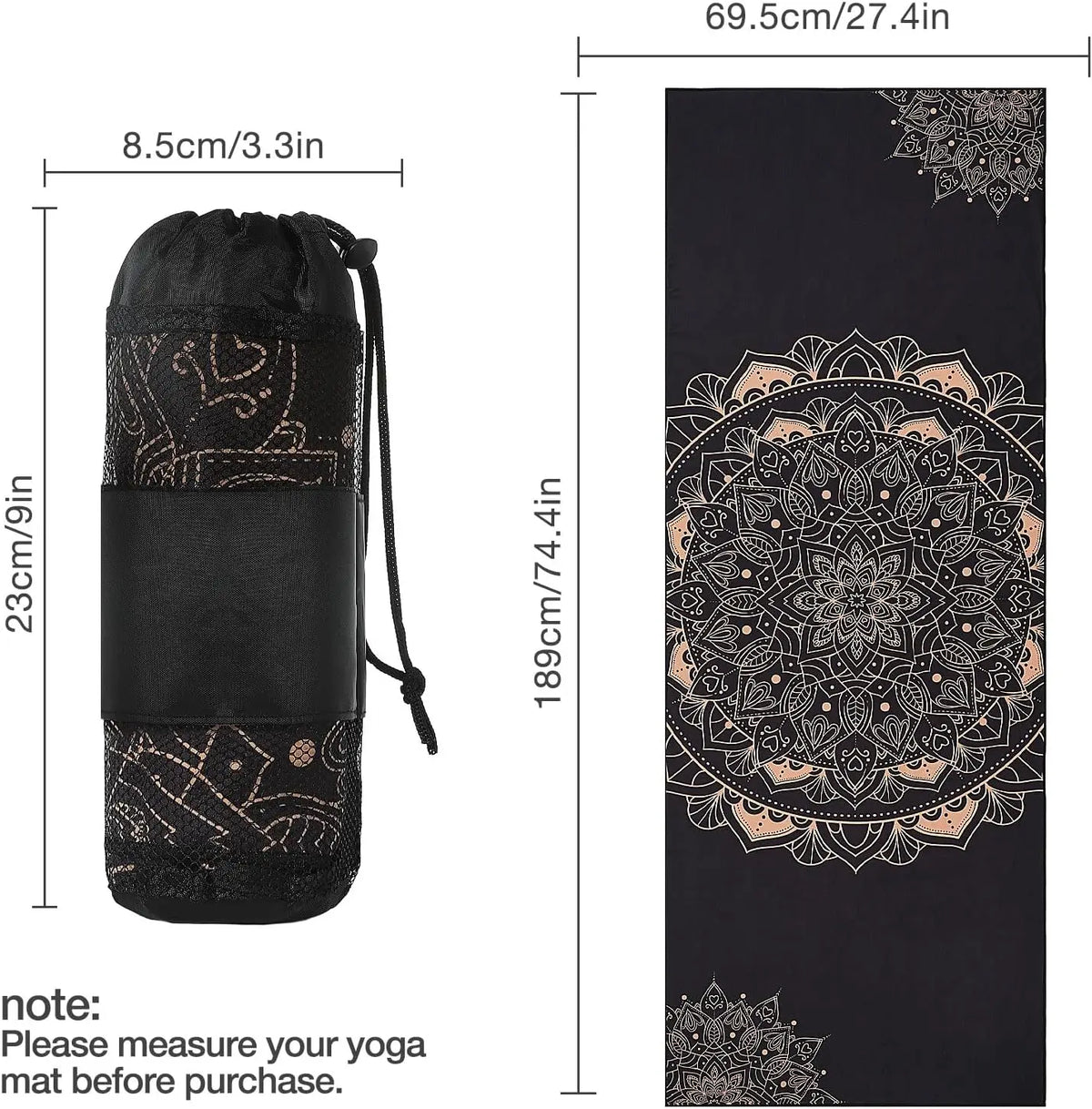MoKo yoga mat towel in Black Gold pattern, non-slip surface detail