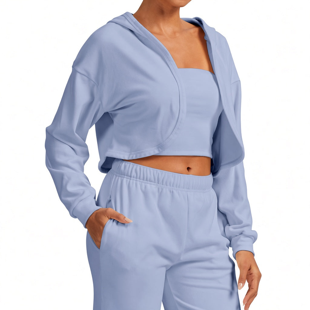 Women's Velvet Hooded Sports Sweatshirt | Loose Fit Long Sleeve