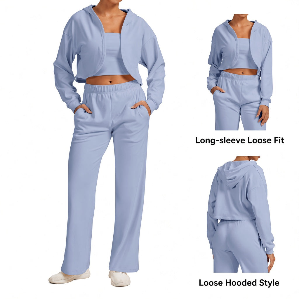 Women's Velvet Hooded Sports Sweatshirt | Loose Fit Long Sleeve